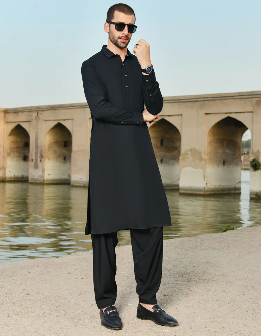 BLACK BLENDED KAMEEZ SHALWAR | JJKS-US-45044/A22/JJ8273-CL