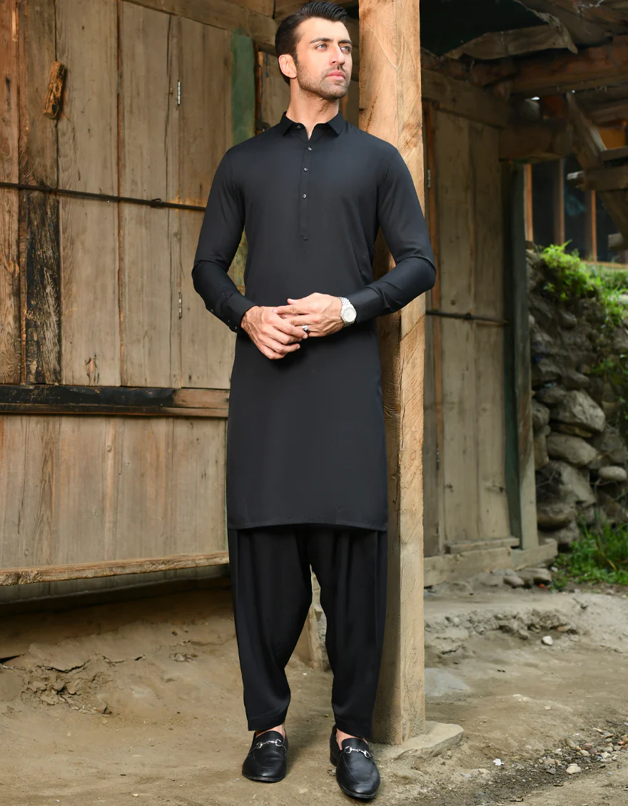 BLACK VISCOSE KAMEEZ SHALWAR | JJKS-US-45056/A22/JJ8346-CL