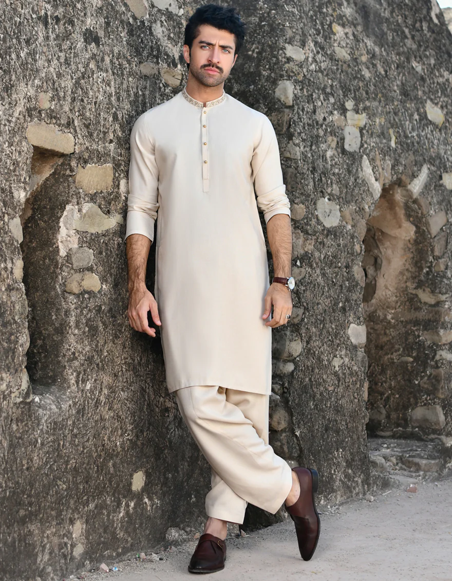 BEIGE BLENDED KAMEEZ SHALWAR | JJKS-US-45120/A23/JJ8834-SF