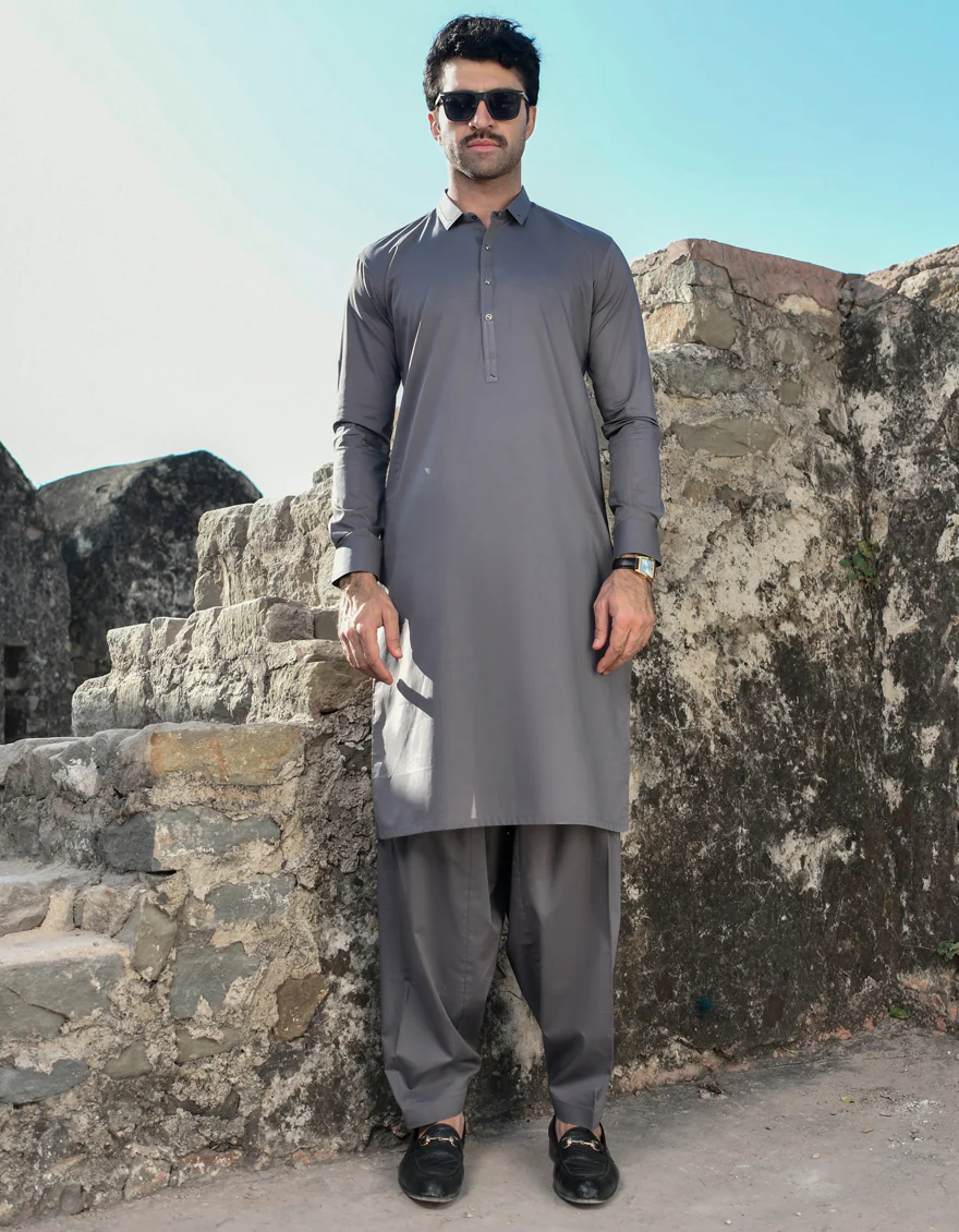 GREY COTTON KAMEEZ SHALWAR | JJKS-US-45163/A23/JJ8795-CL