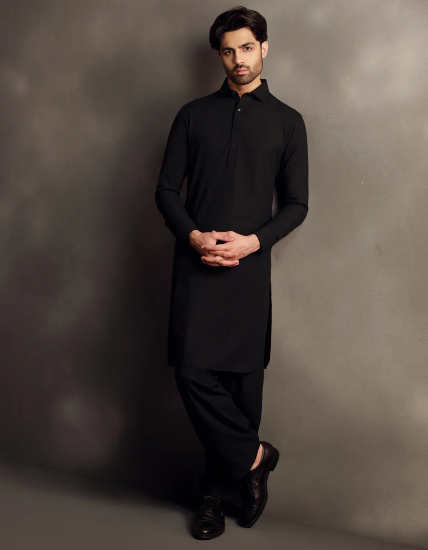 BLACK BLENDED KAMEEZ SHALWAR | JJKS-W-33032/S24/JJ9586-PN