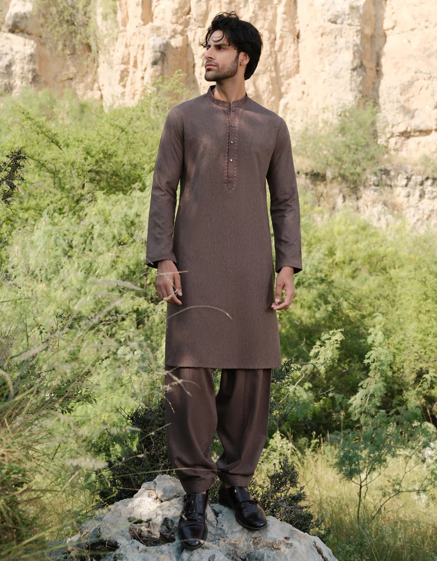 BROWN BLENDED KAMEEZ SHALWAR | JJKS-W-33046/S24/JJ9627-SF