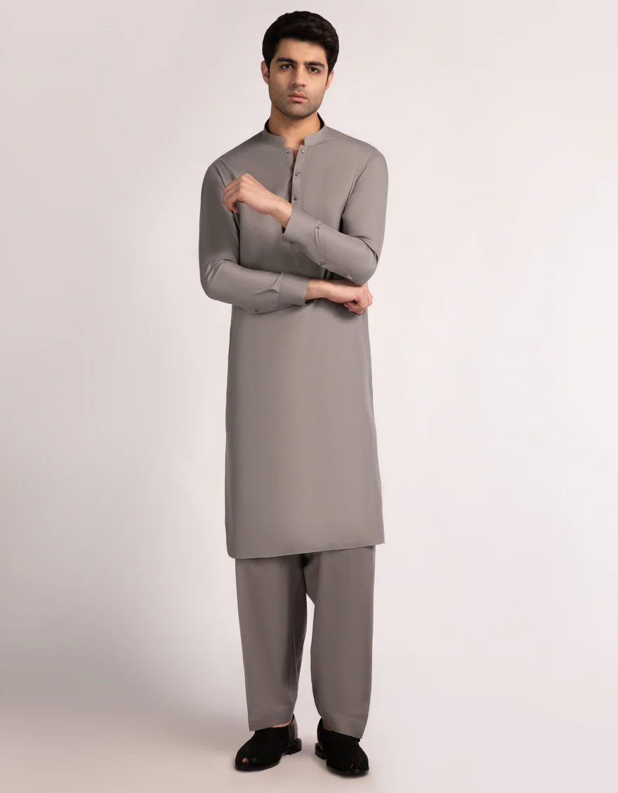 STEEL GREY BLENDED KAMEEZ SHALWAR | JJKS-W-47556/S25/JJ10337-PN