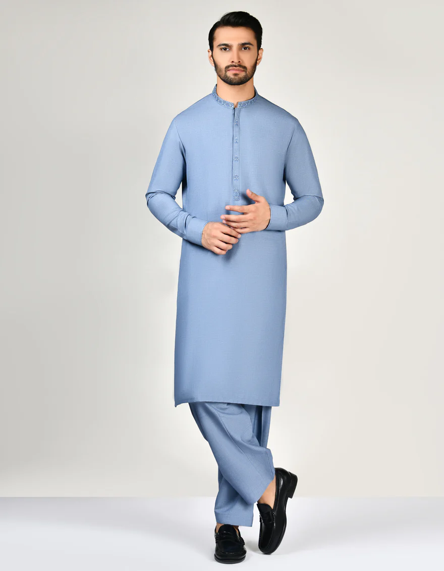 BLUE BLENDED KAMEEZ SHALWAR | JJKS-W-US-32850/S23/JJ9197-SF