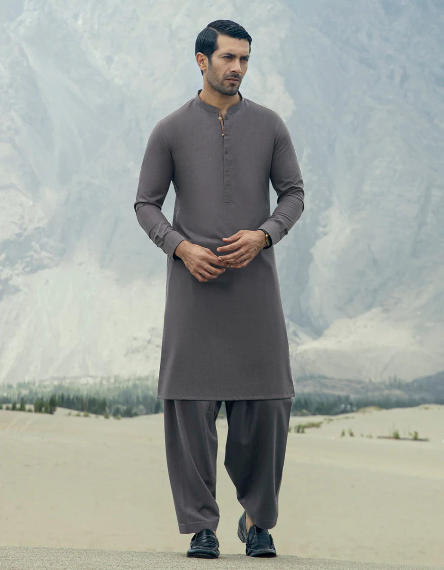 DULL BROWN BLENDED KAMEEZ SHALWAR | JJKS-W-US-47119/S23/JJ8347-PN