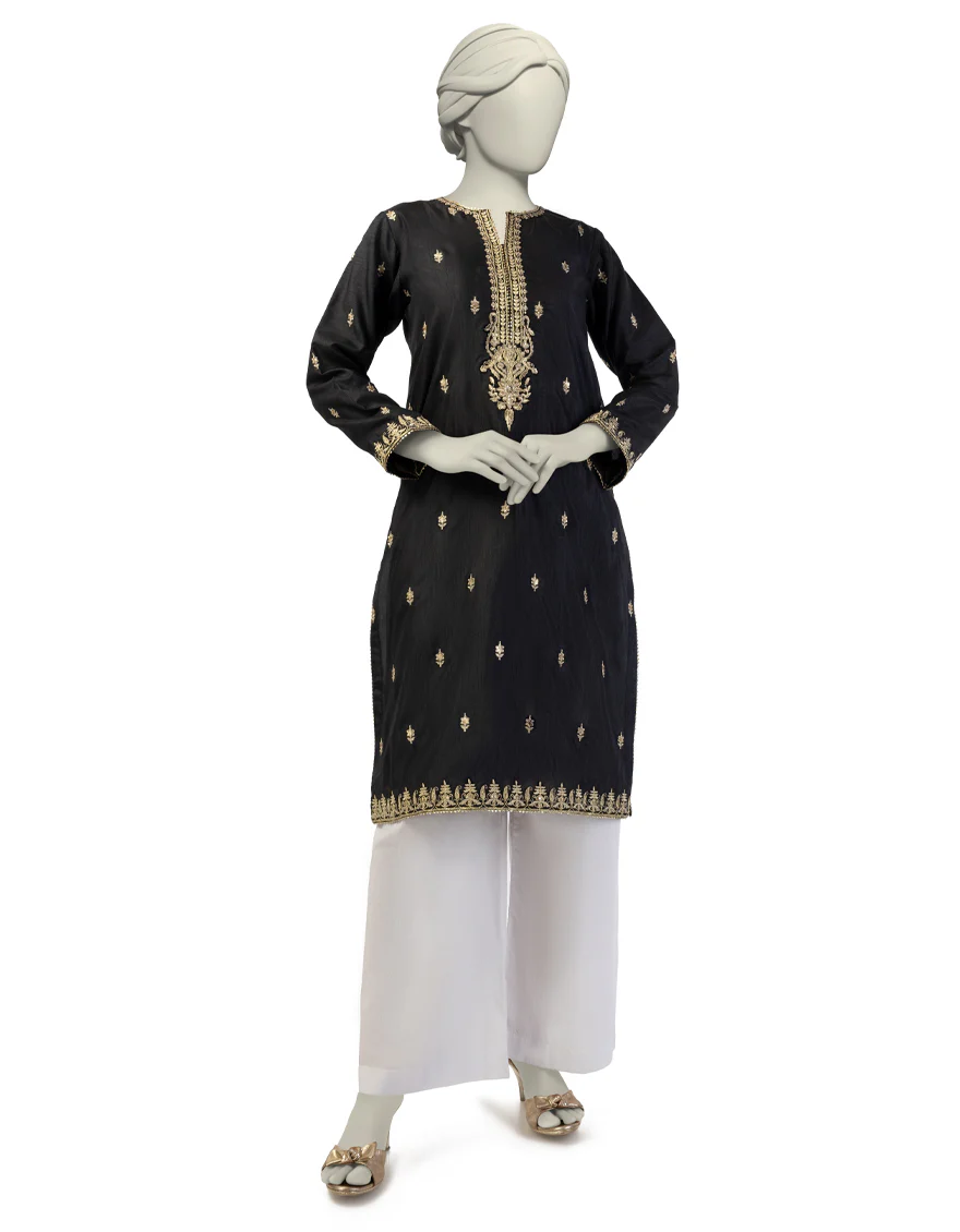 BLACK RAW SILK KURTI | JJLK-S-JFS-25-203 FB/ELFESYA-3