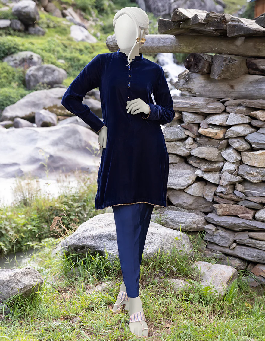 NAVY BLUE VELVET KURTI | JJLK-S-JPWK-US-22-865 FB/FF-328