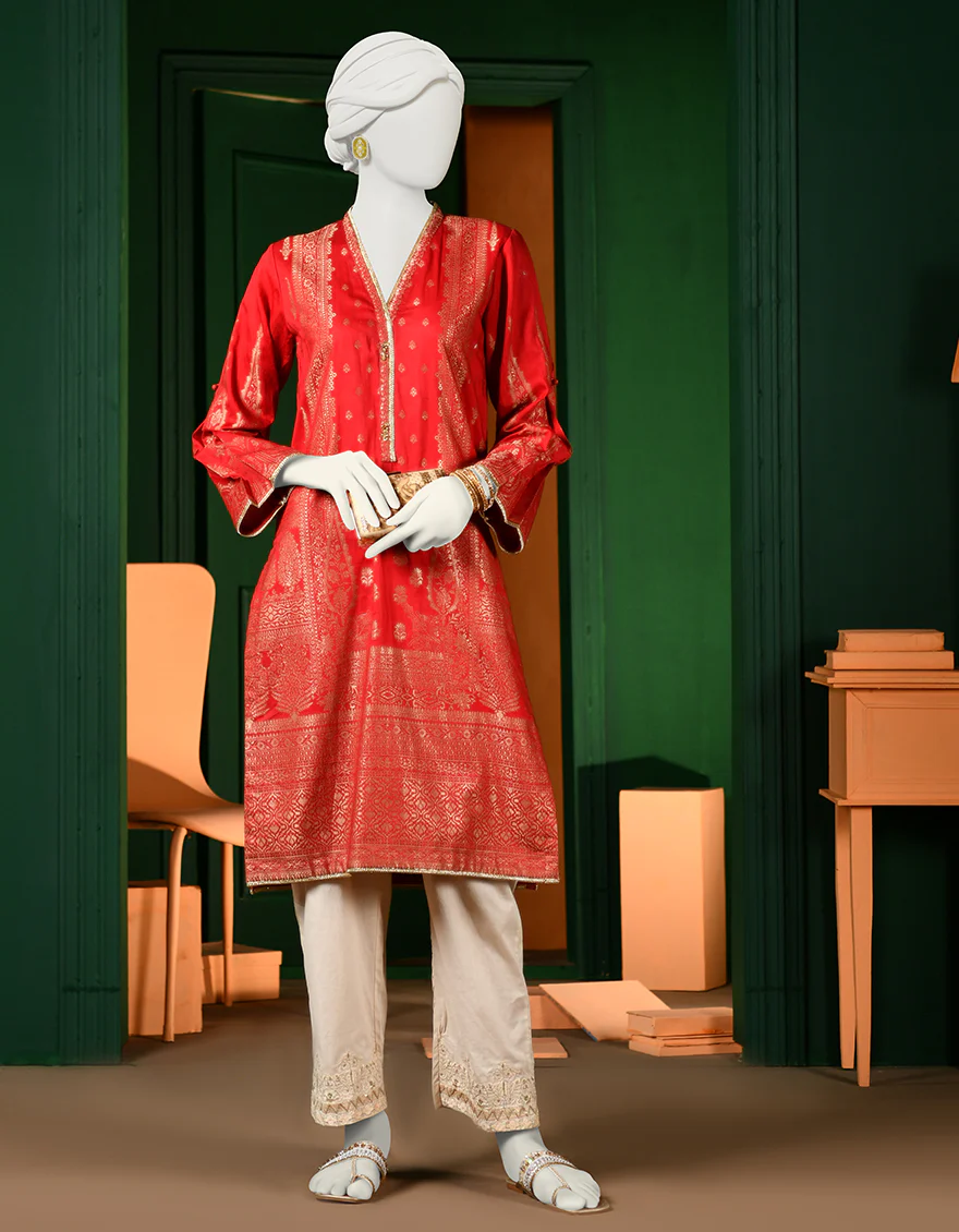 RED JACQUARD KURTI | JJLK-S-JPWK-US-23-959 FB/CORN