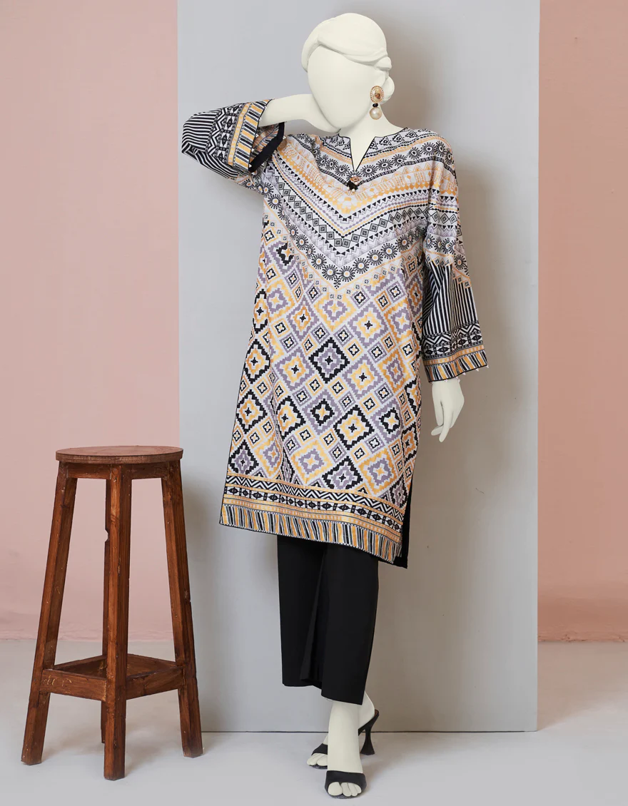 BLACK & WHITE KHADDAR KURTI | JJLK-S-JPWS-US-23-3010 FB/GOLD LINES-2