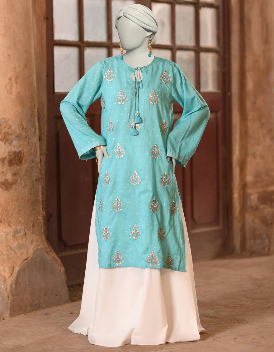 TURQUOISE LAWN KURTI | JJLK-S-JSS-25-334 FB/FOIL ZARI-02