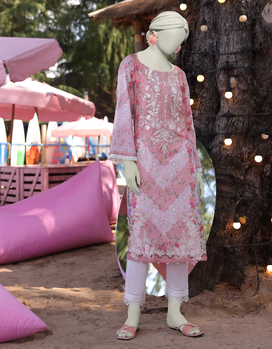 PEACH LAWN KURTI | JJLK-S-JSS-25-347 FB/ FLORAL LACE-3