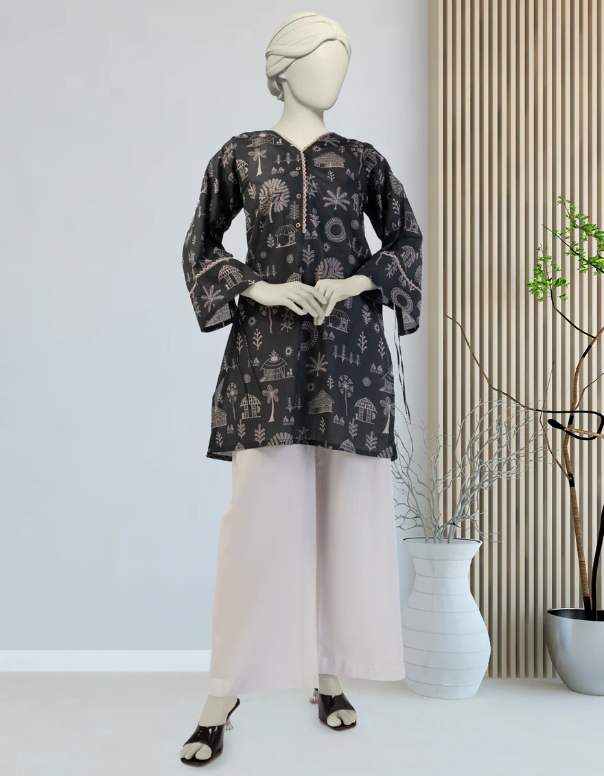 BLACK LAWN KURTI | JJLK-S-JSS-25-392 FB/TRIBAL TREASURES-4
