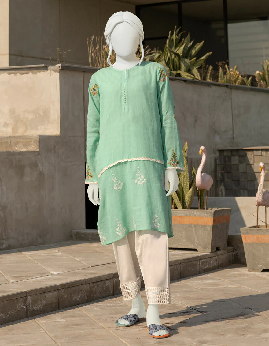 SEA GREEN JACQUARD KURTI | JJLK-S-JSS-US-22-318 FB/BUTTER CUP