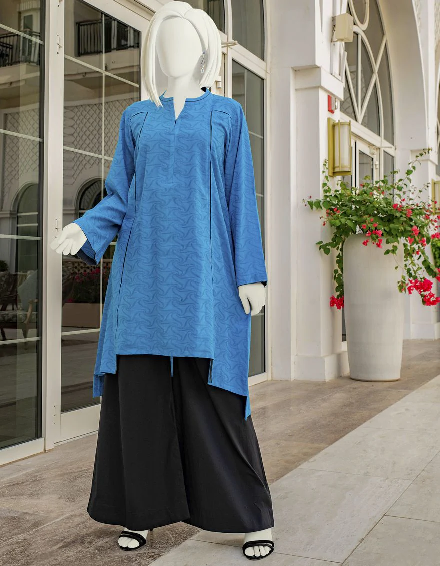 BLUE JACQUARD KURTI | JJLK-S-JSS-US-22-320 FB/PETUNIA