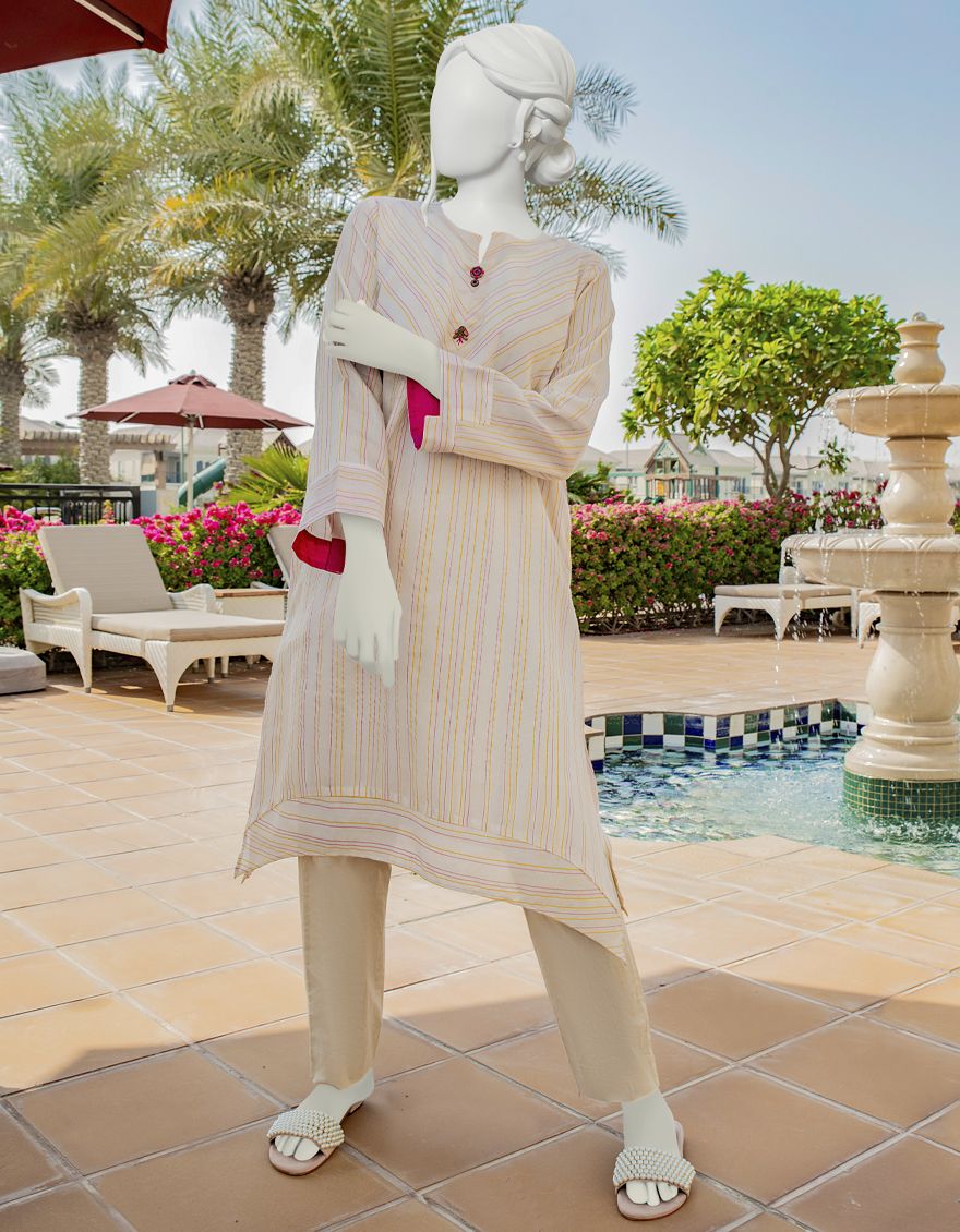 OFF WHITE TEXTURED KURTI | JJLK-S-JSS-US-22-348 FB/STRIPED
