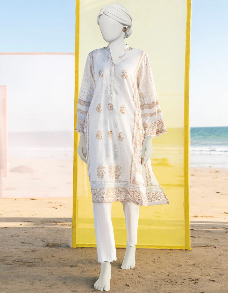 WHITE GOLD LAWN KURTI | JJLK-S-JSS-US-23-365 FB/POMME