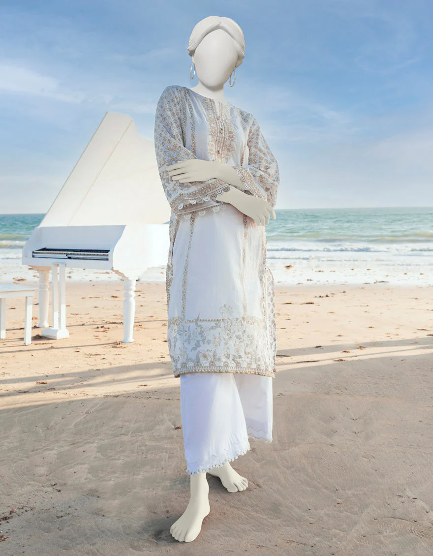WHITE GOLD LAWN KURTI | JJLK-S-JSS-US-23-366 FB/PAMPLE MOOSE