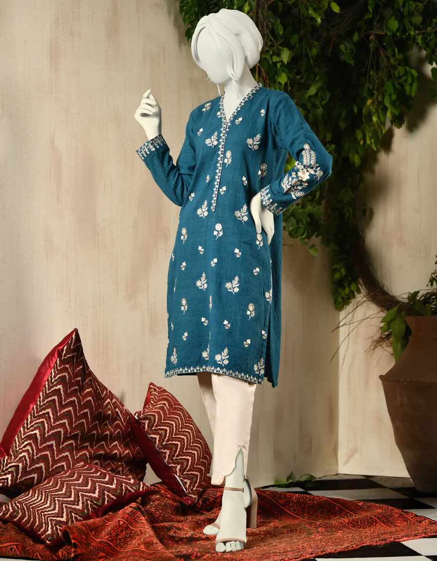 TEAL BLUE KHADDAR KURTI | JJLK-W-JPWK-US-22-818 FB/FF-021