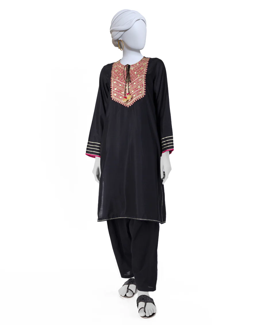 BLACK RAW SILK KURTI | JJLK-W-JWS-24-3053 FB/GOTA VINTAGE-02