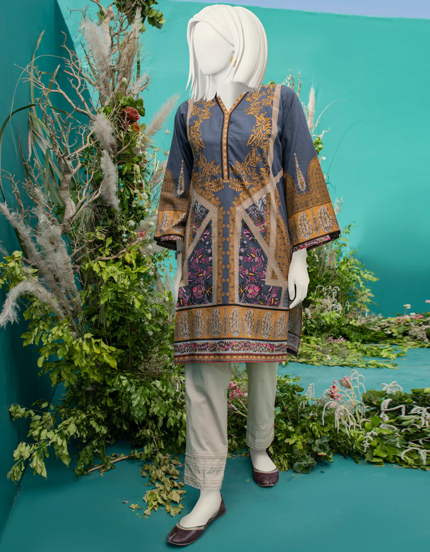 BLUE LAWN KURTI | JJLK-W-JWS-US-22-3042 FB/TAUPE-B