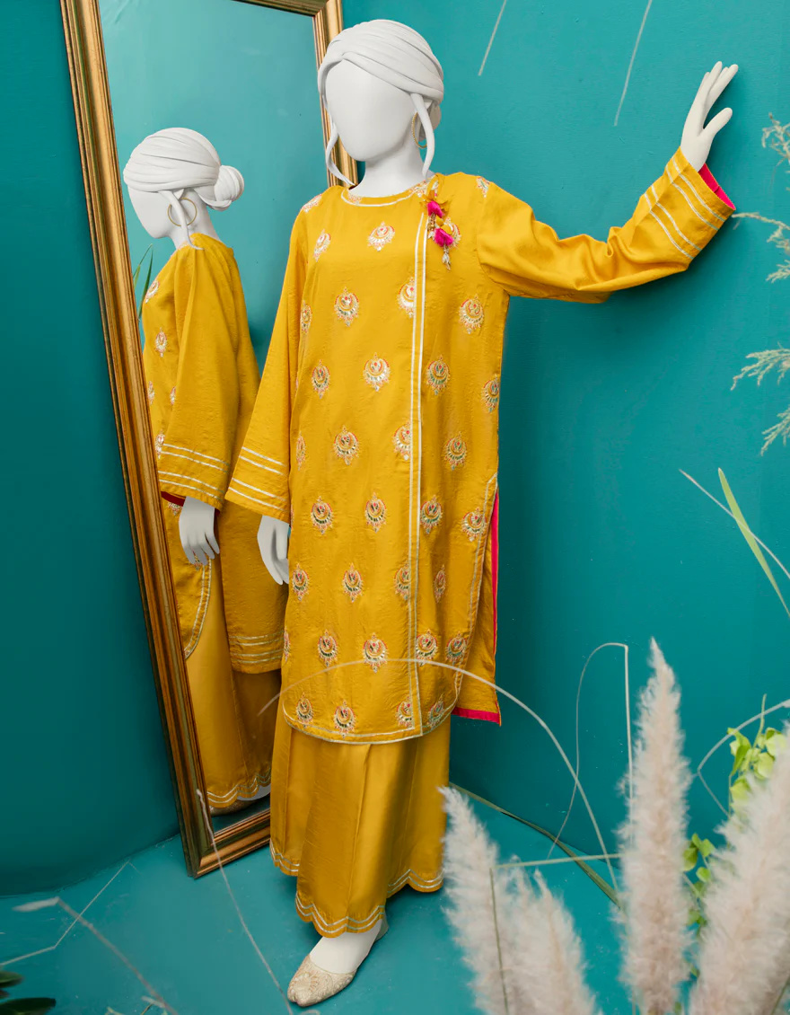 MUSTARD RAW SILK KURTI | JJLK-W-JWS-US-22-3058 FB/PHOOL BUTA
