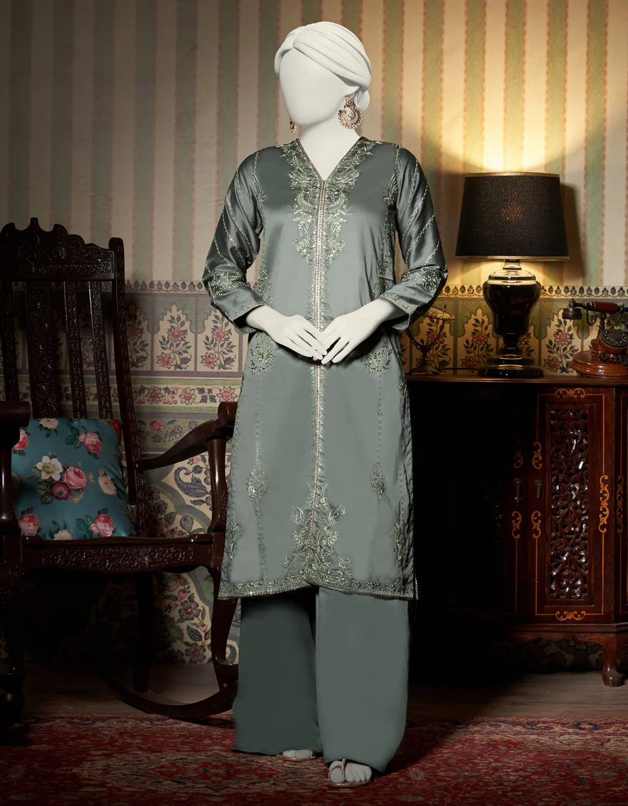 SEA GREEN COTTON SATIN KURTI | JJLK-W-JWS-US-23-3056 FB/HF-184