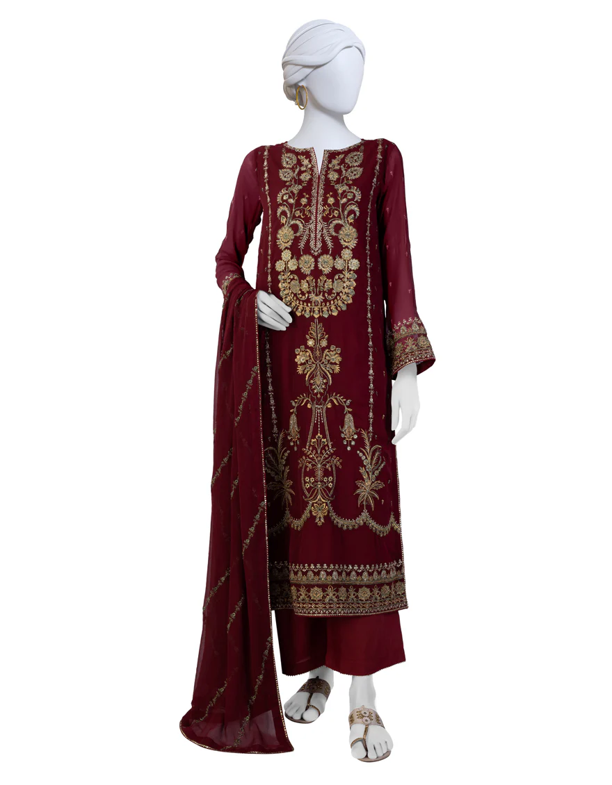 RED CHIFFON 3PC UNSTITCHED | JJLS-S-JFU-24-704 FB/HF 192