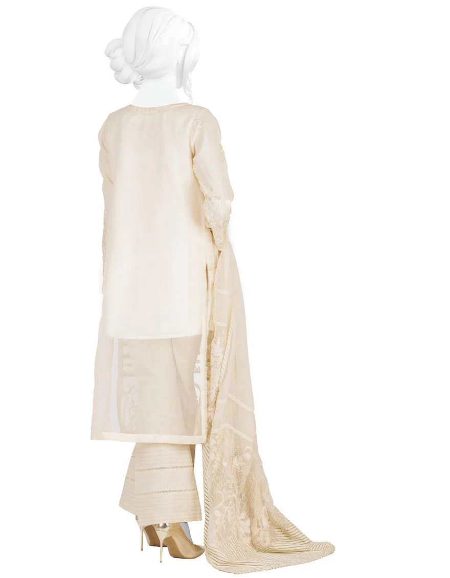 OFF WHITE ORGANZA 3PC UNSTITCHED | JJLS-S-JFU-US-20-001 FB/MF-663 - Image 3