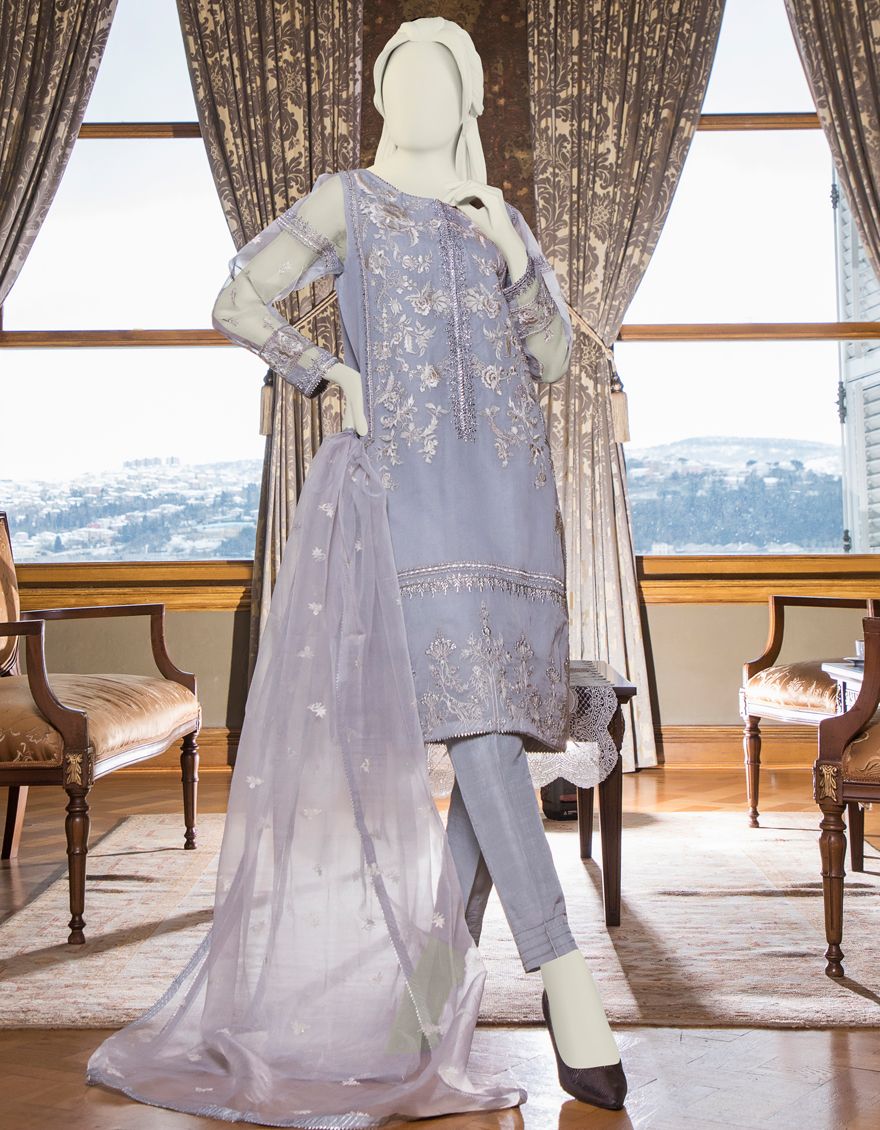 GREY ORGANZA 3PC UNSTITCHED | JJLS-S-JFU-US-21-703 FB/MF-663