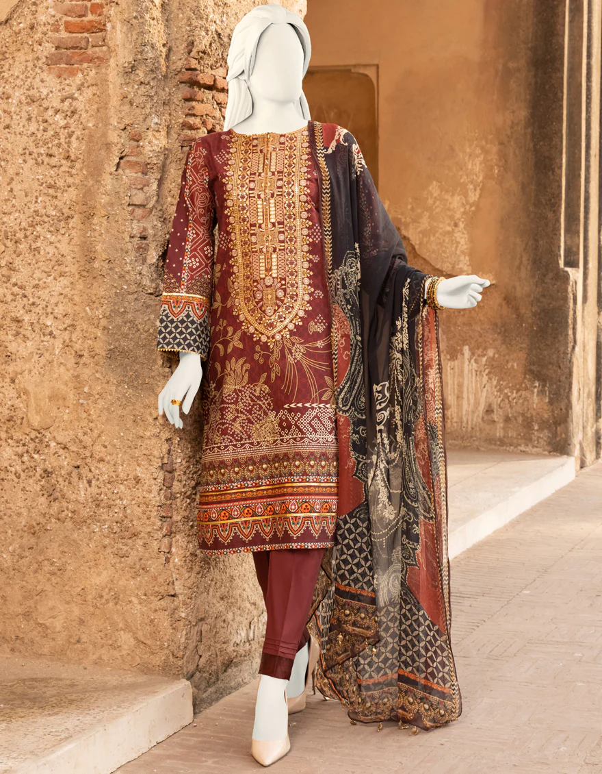 MAROON CAMBRIC 3PC UNSTITCHED | JJLS-S-JPUS-US-22-299 JQ-763