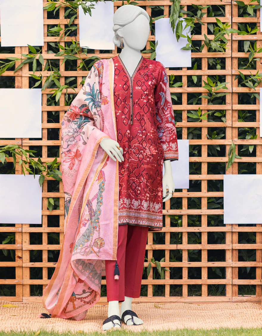 MAROON LAWN 3PC UNSTITCHED | JJLS-S-JPUS-US-23-585 JA-925