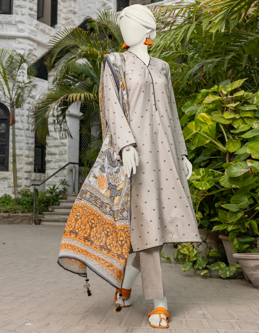 BROWN LAWN 3PC UNSTITCHED | JJLS-S-JPW-24-031 FB/FLORAL-3