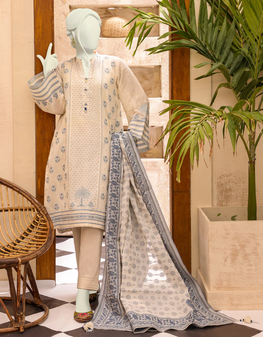 OFF WHITE LAWN 3PC UNSTITCHED | JJLS-S-JPW-US-22-021 FB/NEELUM