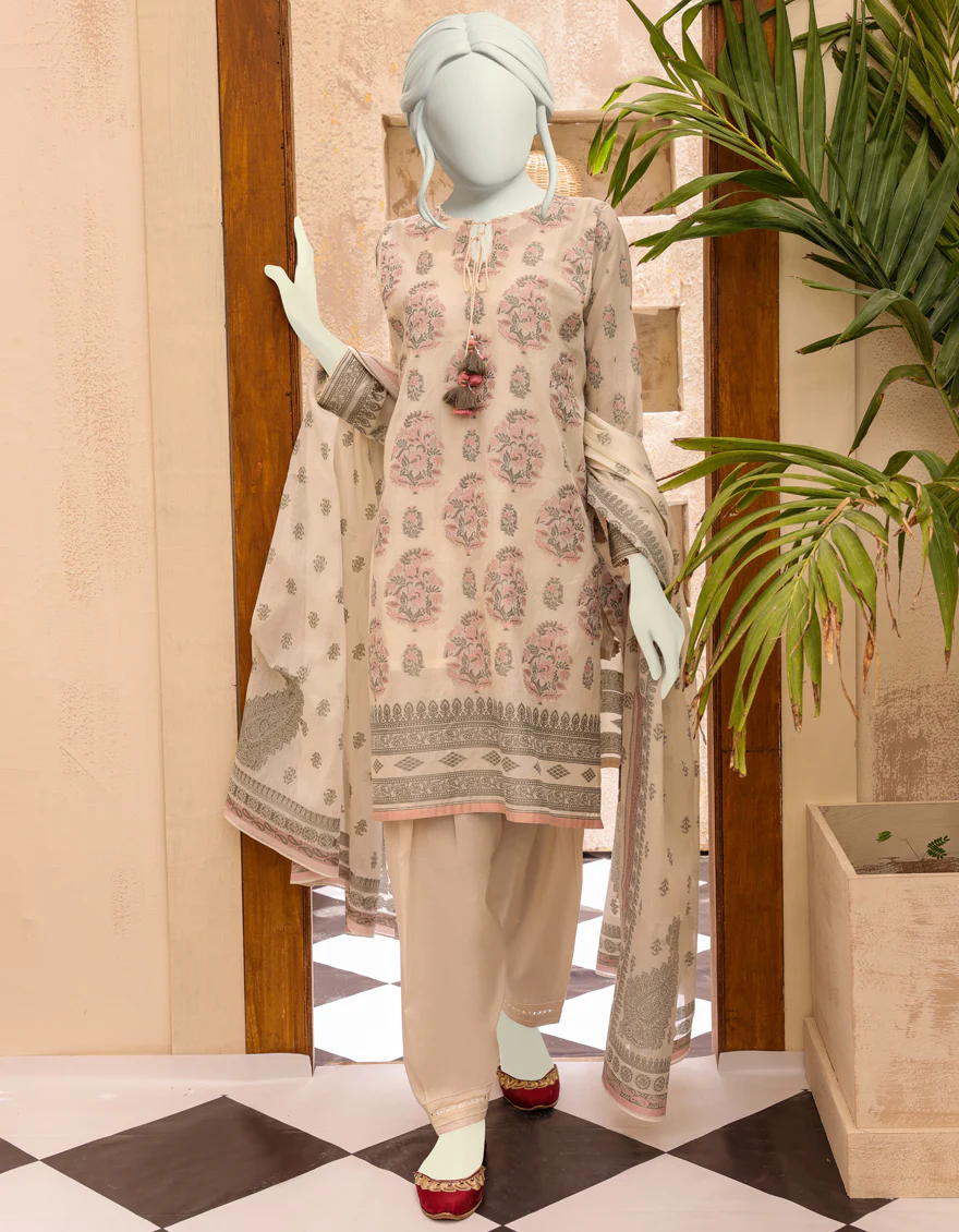 OFF WHITE LAWN 3PC UNSTITCHED | JJLS-S-JPW-US-22-022 FB/SAGE