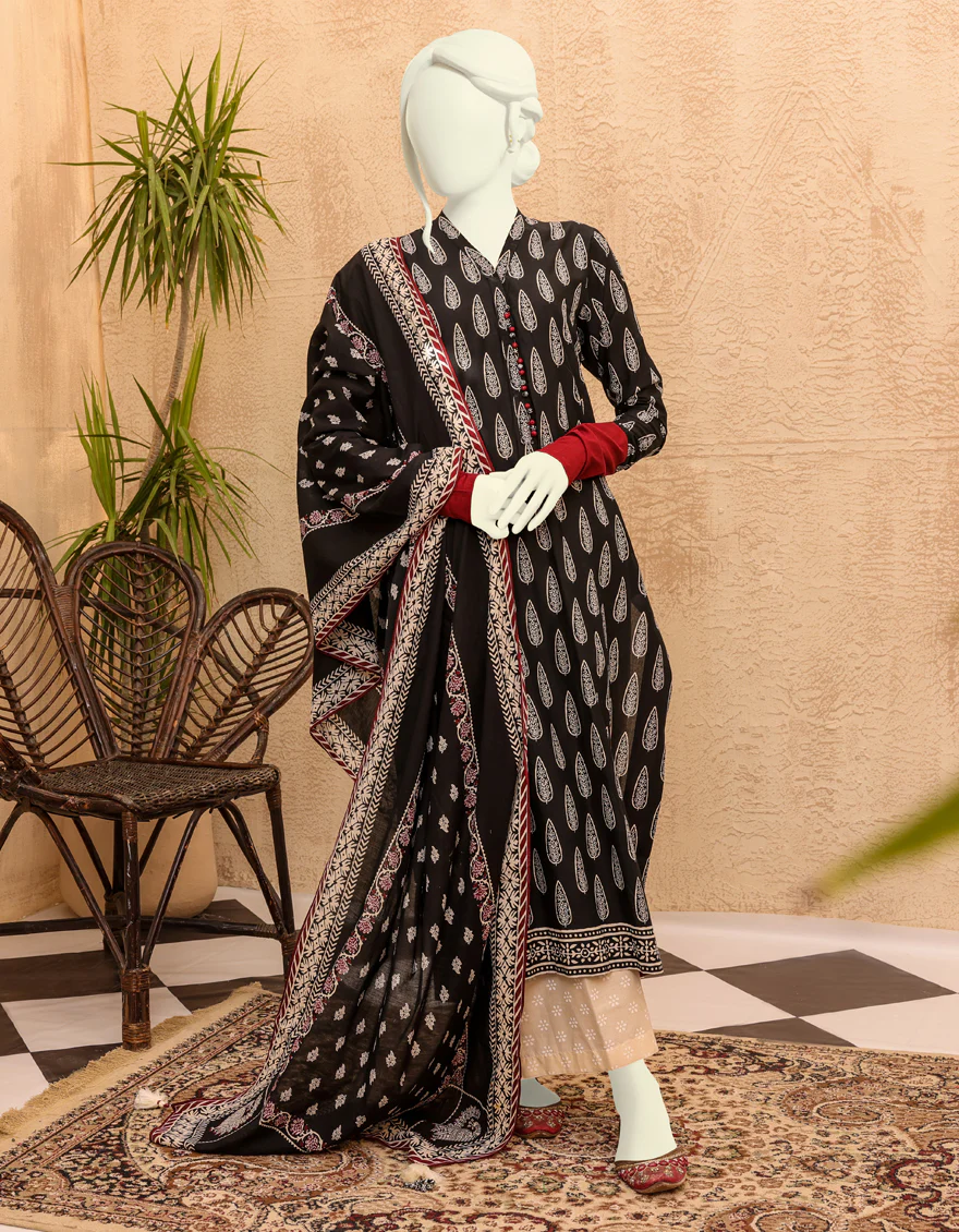 RED & BLACK LAWN 3PC UNSTITCHED | JJLS-S-JPWU-US-22-032 FB/MOR