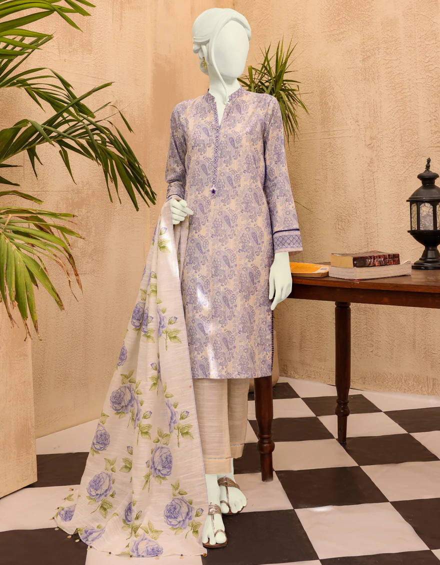 BLUE-OFF WHITE KHADDAR 3PC UNSTITCHED | JJLS-S-JPWU-US-22-046 FB/TUKWARI