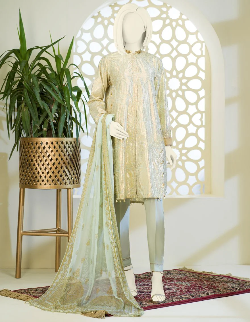 GOLDEN-GREEN JACQUARD 2PC UNSTITCHED | JJLS-S-JW2-US-21-7015 FB/GIALLO