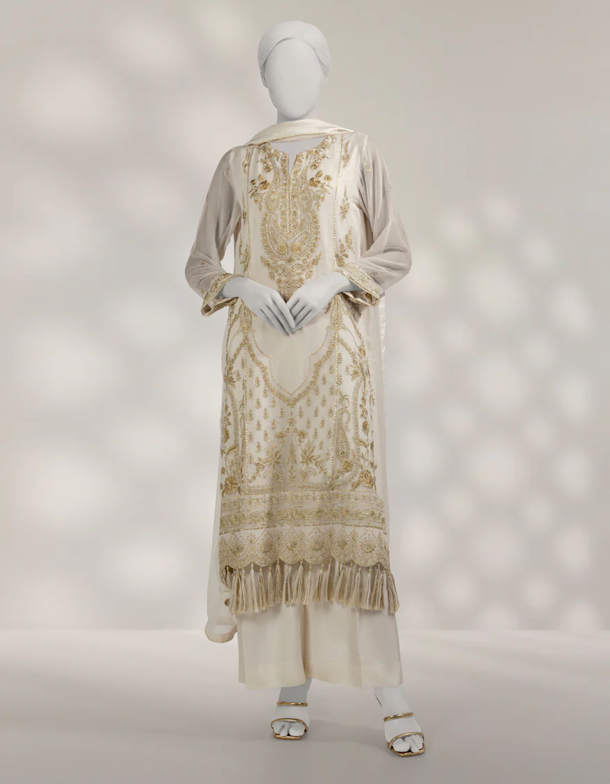 OFF WHITE CHIFFON 3PC UNSTITCHED | JJLS-W-JFU-25-713 FB/FALAK-05
