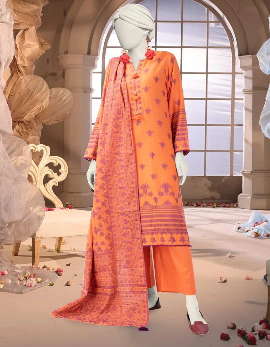 ORANGE SLUB 3PC UNSTITCHED | JJLS-W-JW-24-1700 FB/FARAS-1