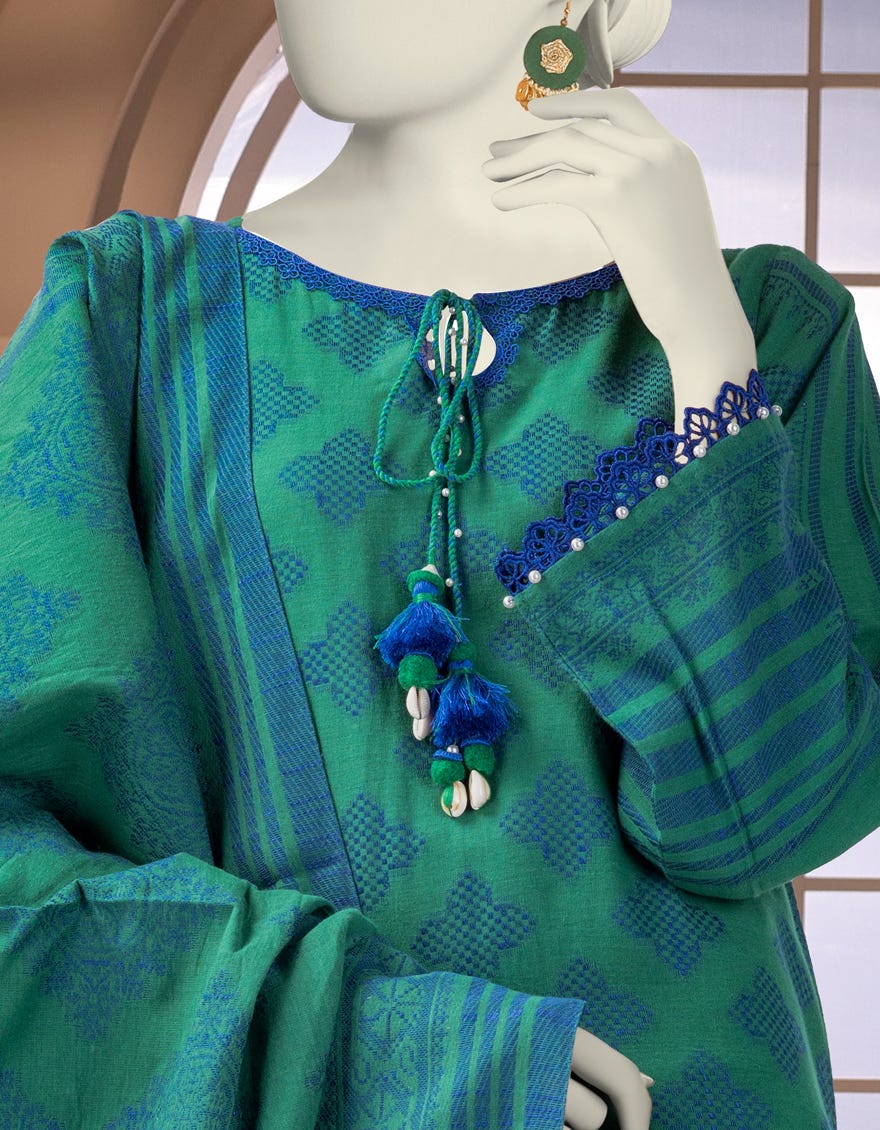 GREEN SLUB 3PC UNSTITCHED | JJLS-W-JW-24-1701 FB/FARAS-2 - Image 3