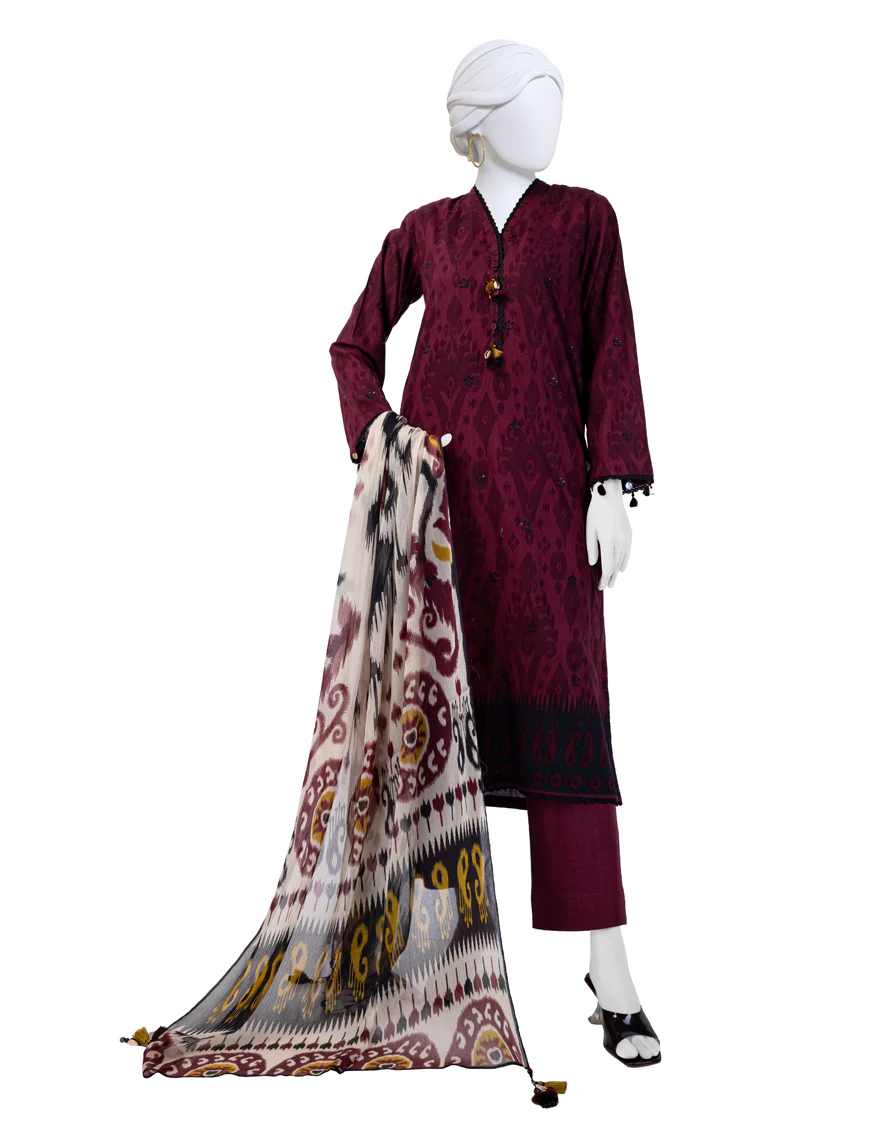 MULTICOLOR CAMBRIC 3PC UNSTITCHED | JJLS-W-JW-24-1712 FB/IKAT-1