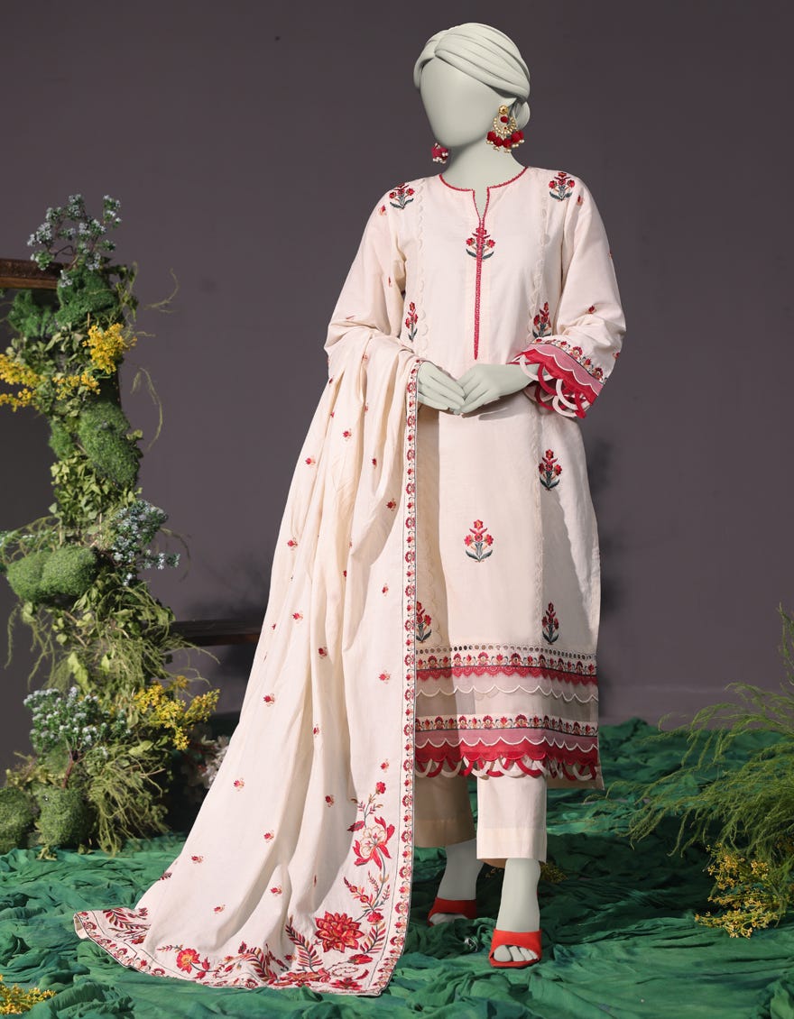 WHITE CAMBRIC 3PC UNSTITCHED | JJLS-W-JW-24-1748 FB/LUXE-B-5