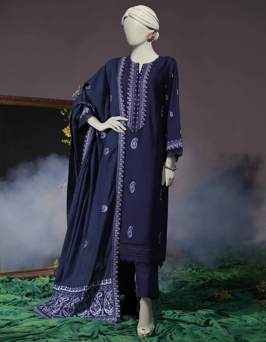 BLUE CAMBRIC 3PC UNSTITCHED | JJLS-W-JW-24-1749 FB/LUXE-B-6