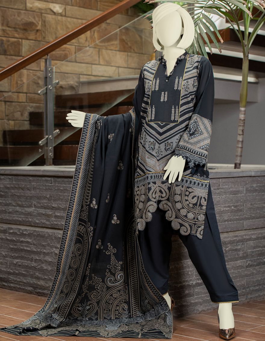 BLACK JACQUARD 3PC UNSTITCHED | JJLS-W-JW-US-20-1109 FB/RUSLAN