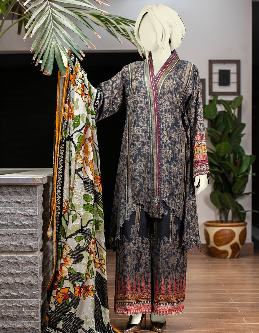 BLACK JACQUARD 3PC UNSTITCHED | JJLS-W-JW-US-20-1125 FB/POT POURRI