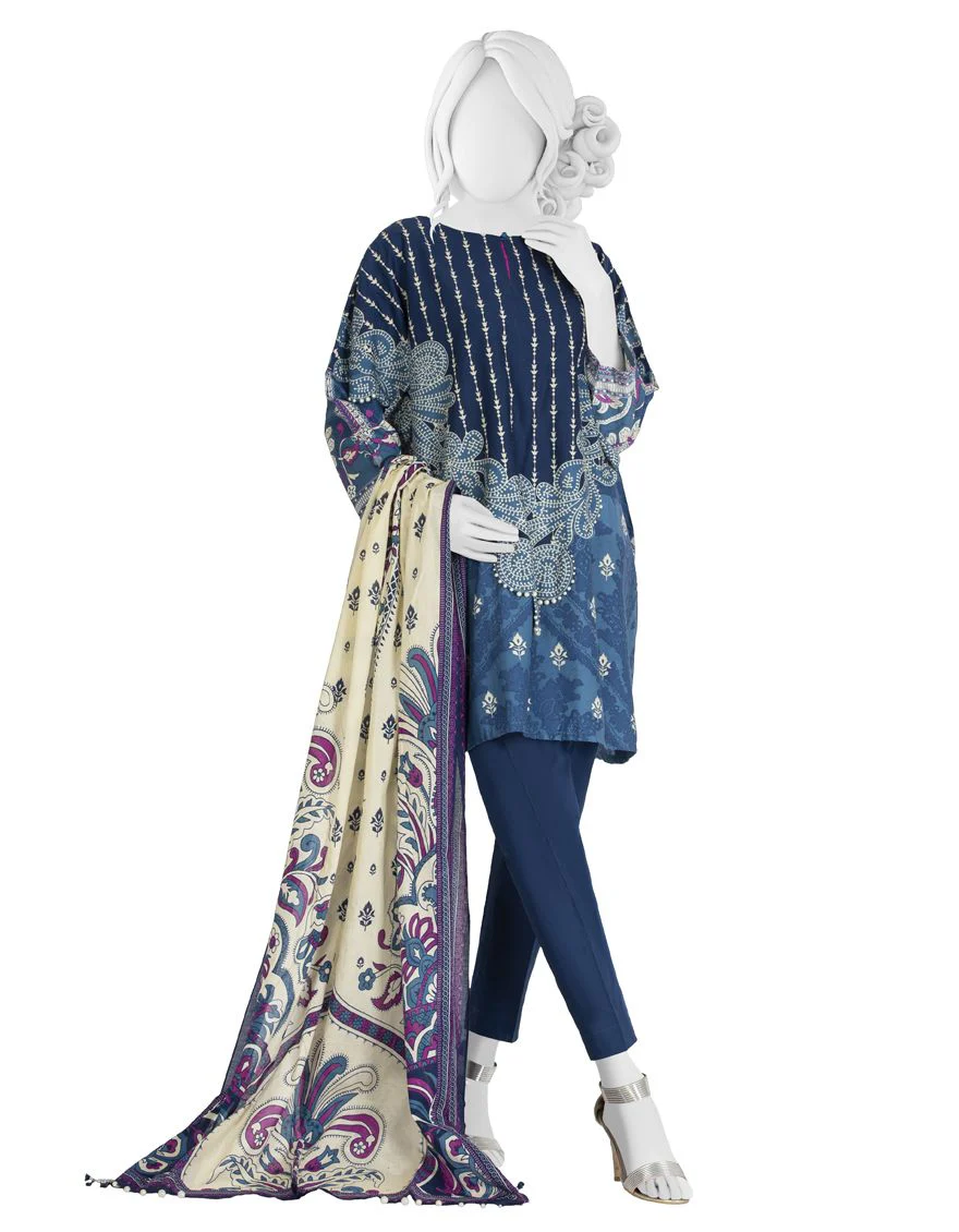 BLUE CAMBRIC 3PC UNSTITCHED | JJLS-W-JW-US-21-1724 FB/FESTAL