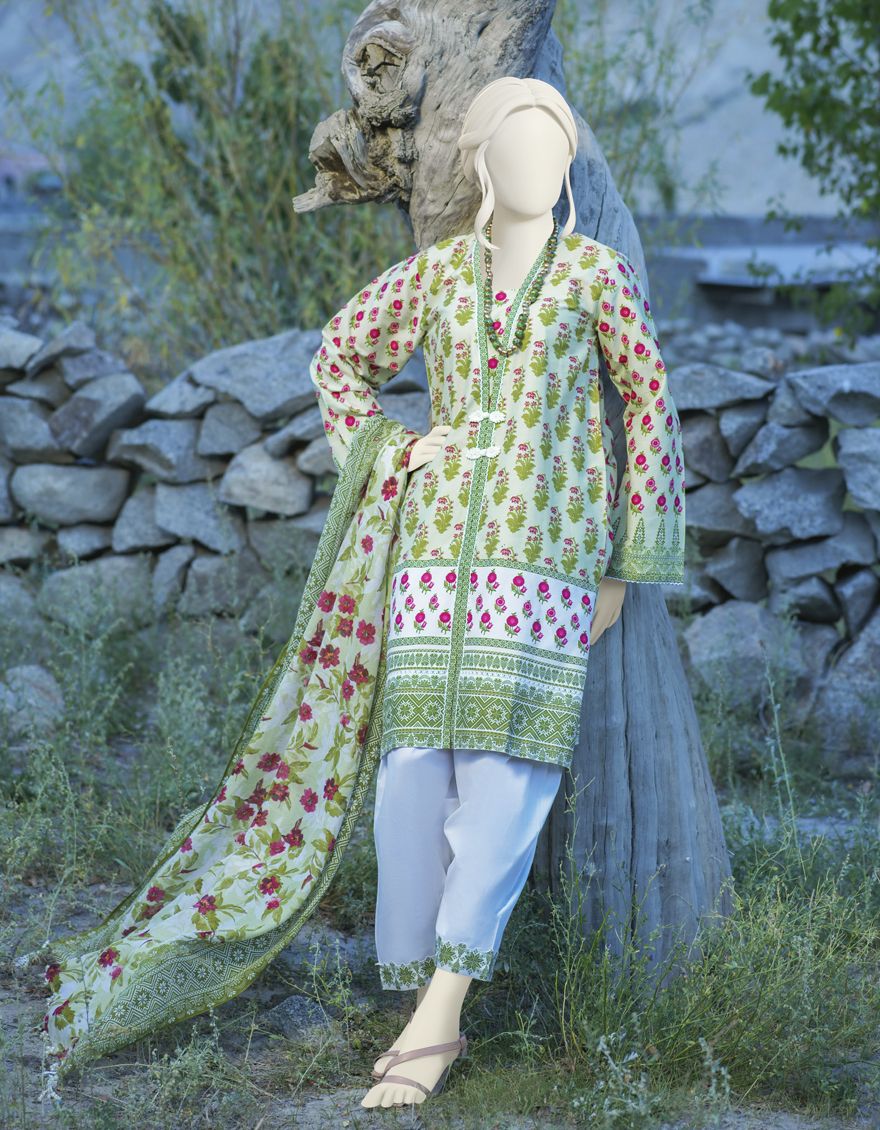 GREEN CAMBRIC 3PC UNSTITCHED | JJLS-W-JW-US-21-1756 FB/AURA