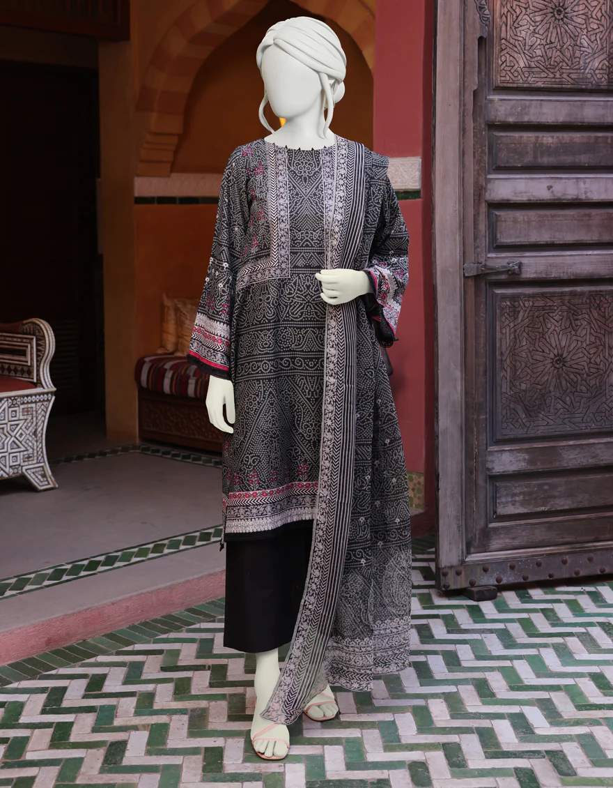 BLACK CAMBRIC 3PC UNSTITCHED | JJLS-W-JW-US-22-1725 FB/CHUNRI