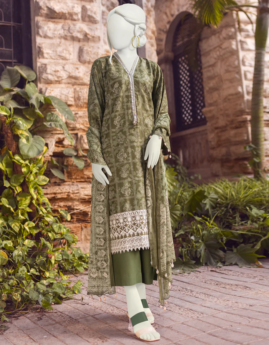GREEN CAMBRIC 3PC UNSTITCHED | JJLS-W-JW-US-22-1739 FB/THIRMA