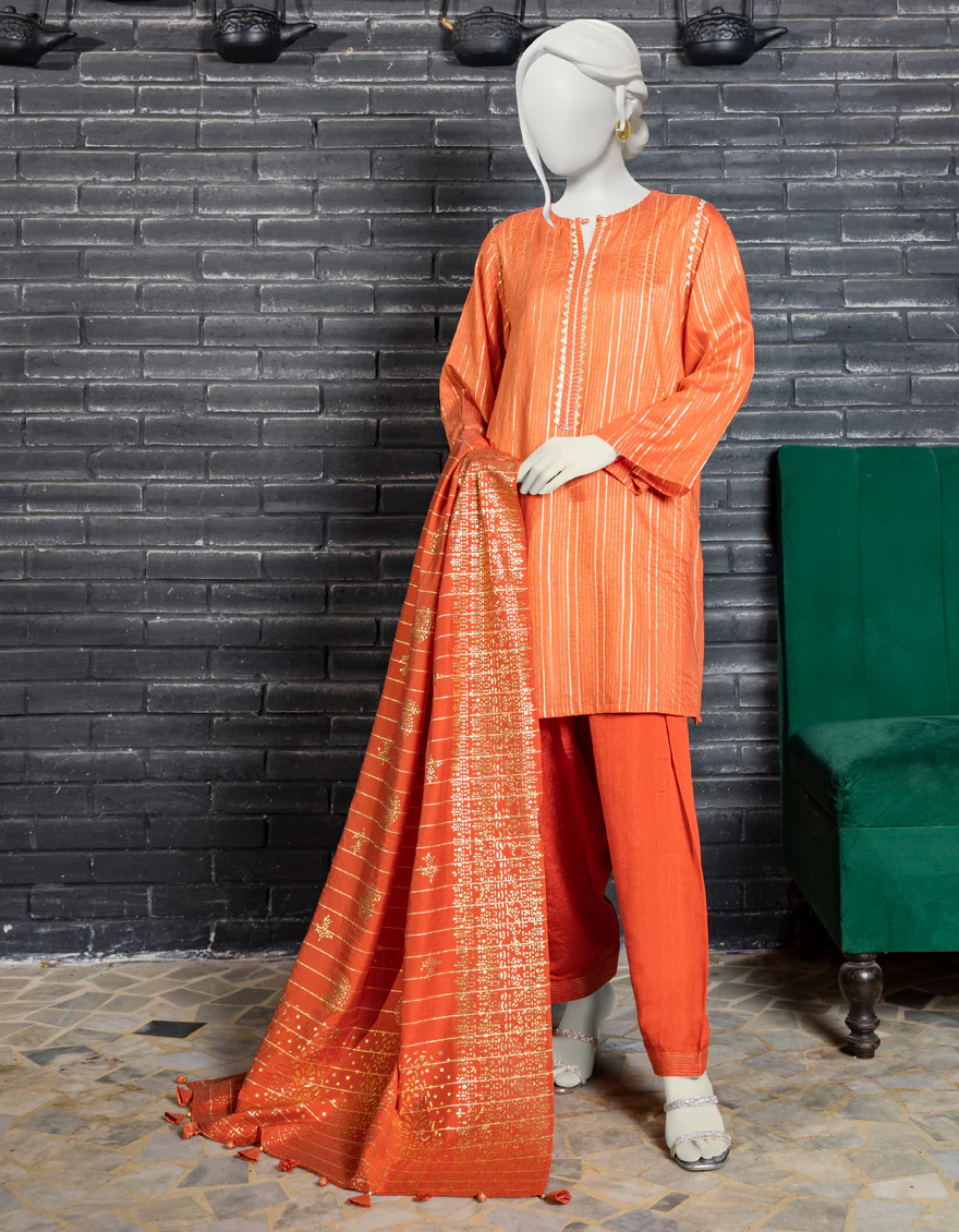 RUST CAMBRIC 3PC UNSTITCHED | JJLS-W-JW-US-22-1778 FB/MAAHRU WHITE